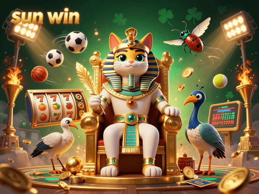 Experience the excitement of sun win with our 3D Egyptian-themed slot filled with gold coins and vibrant game elements.