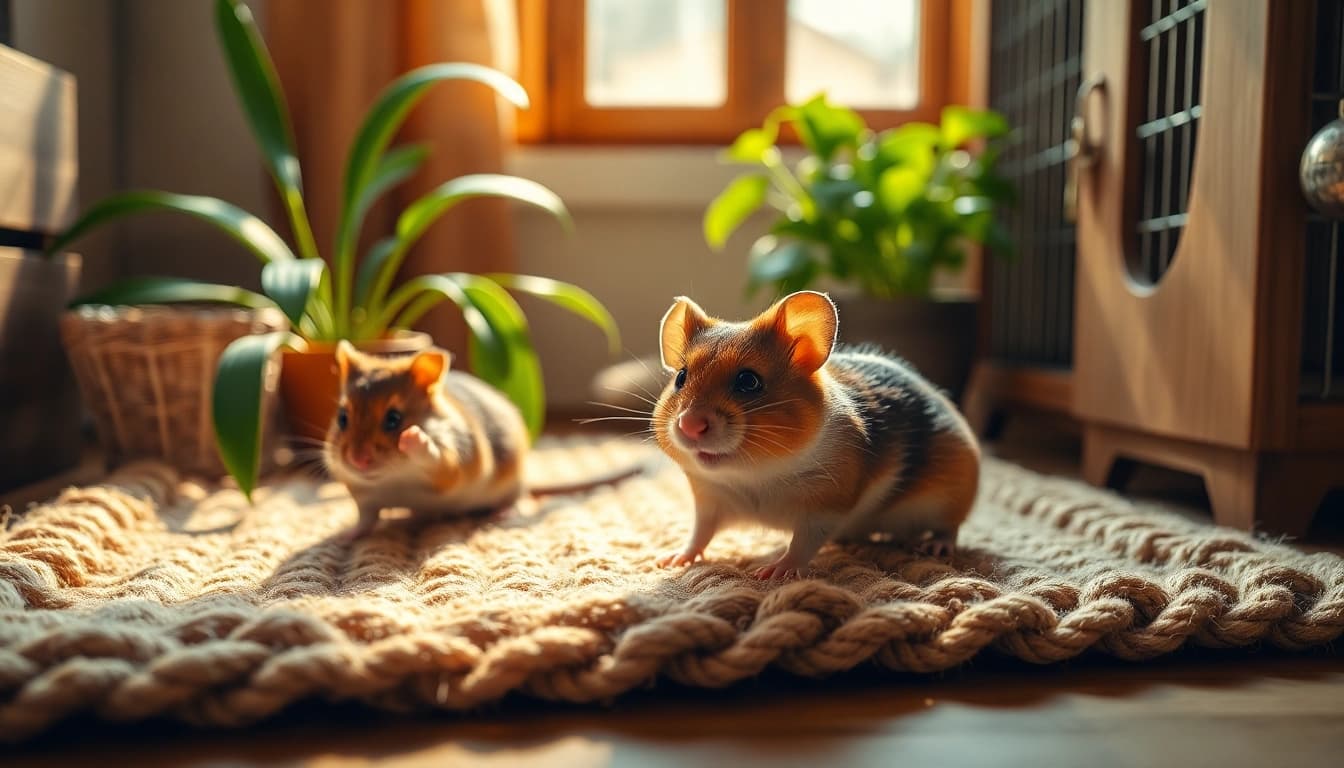Nagermatte im Spielumfeld eines Hamsters mit natürlichem Licht und weichen Texturen.