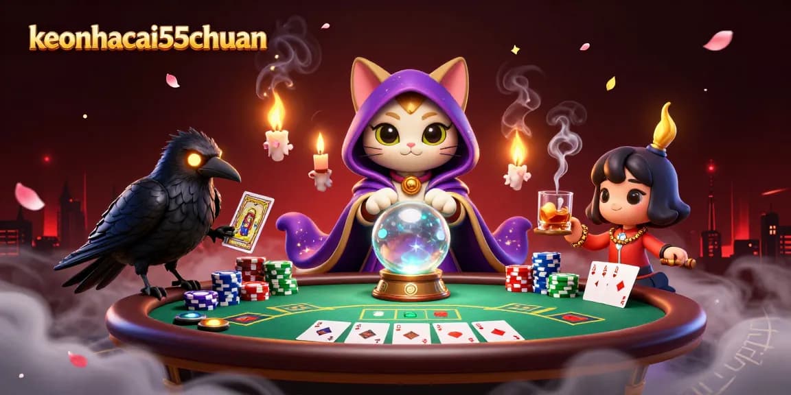 Engage in thrilling poker with keonhacai55chuan and a vibrant mystical 3D scene.