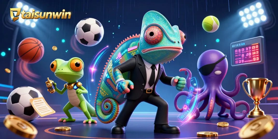 Taisunwin showcases thrilling sports betting action with vibrant 3D cartoon characters and dynamic elements.