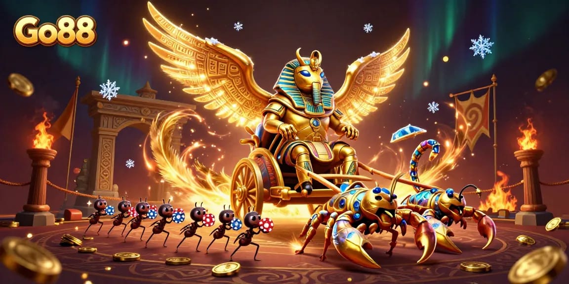 Engage in exciting games at Go88 with dynamic poker action from cartoon characters and intricate casino elements.