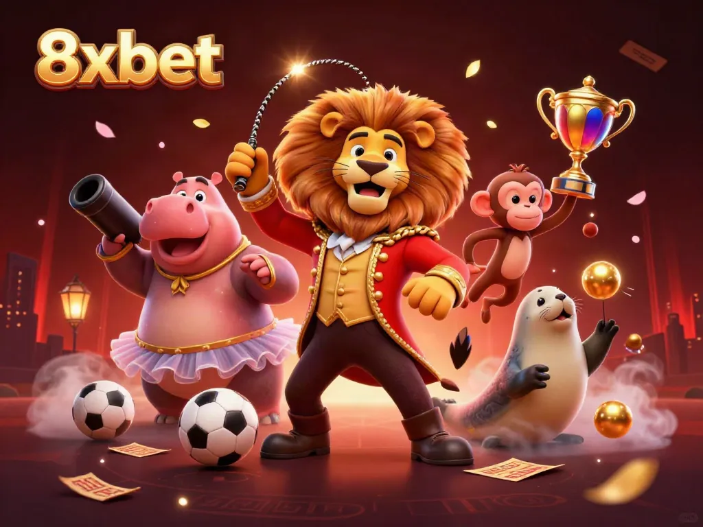 Engage in thrilling sports betting with 8xbet's vibrant 3D illustration featuring animated casino characters.