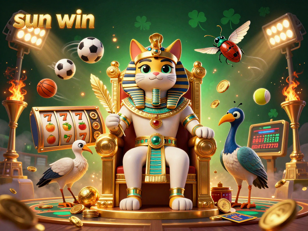 Experience the excitement of sun win with our 3D Egyptian-themed slot filled with gold coins and vibrant game elements.