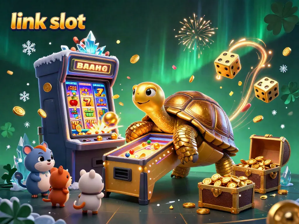 Experience the excitement of link slot with a golden tortoise and a bursting jackpot