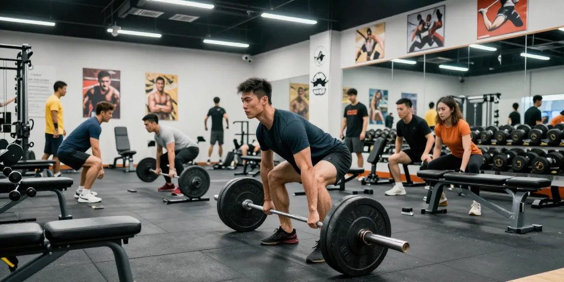 Muskelaufbau im Anabolika Shop: Bodybuilder hebt Gewichte in modernem Fitnessstudio.