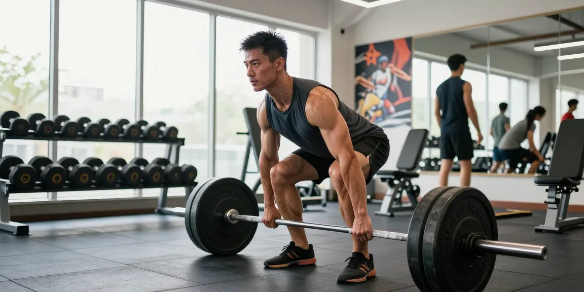 Anabolika Shop Deutschland: Bodybuilder beim Deadlift-Training in modernem Fitnessstudio, starke Athmosphäre.