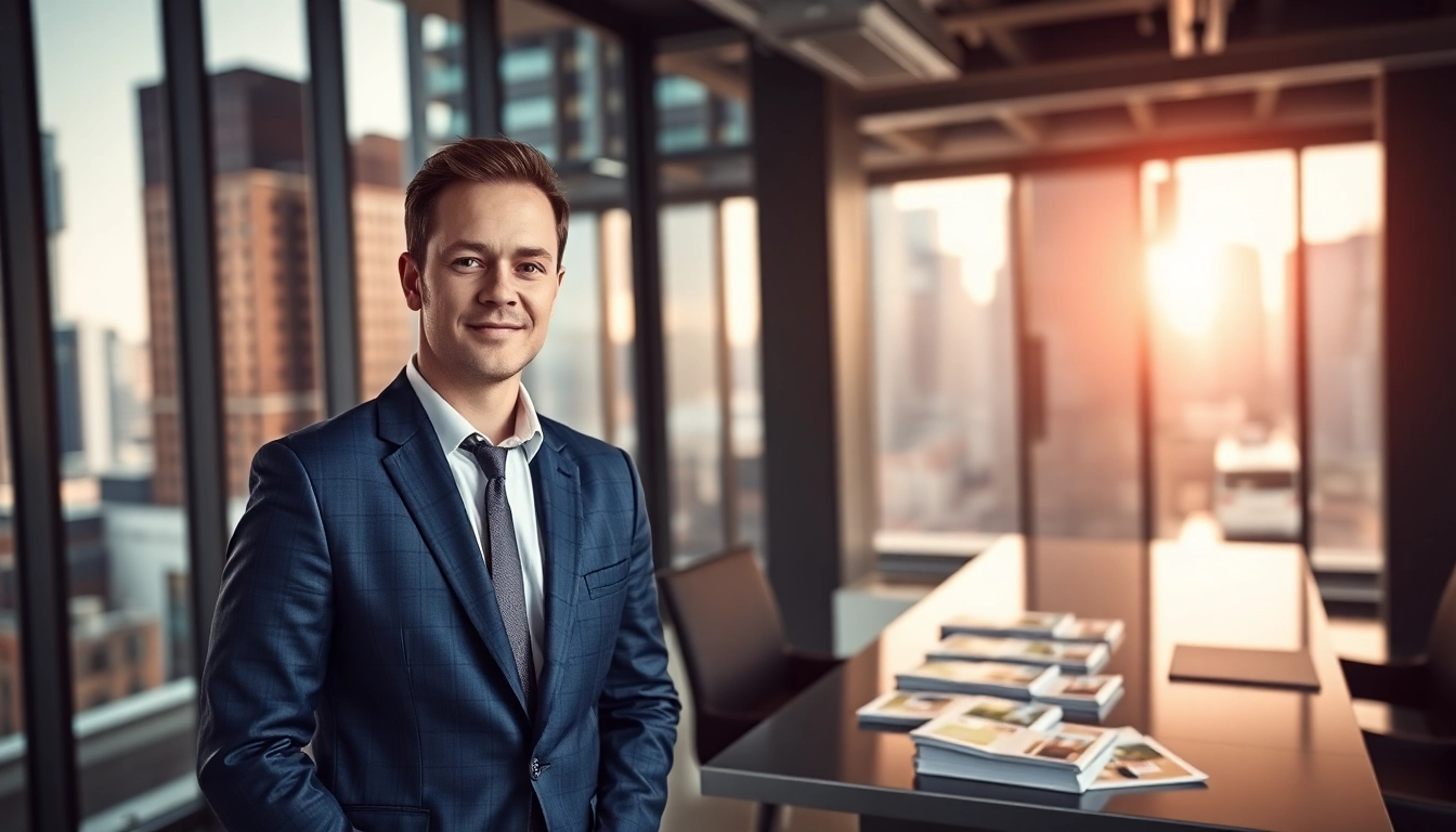 Immobilienmakler Frankfurt Eschersheim präsentiert moderne Büroatmosphäre mit einem professionellen Agenten.