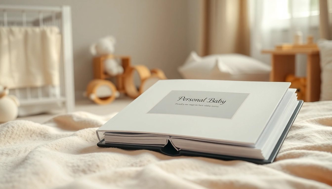 Gestalte dein persönliches Babyalbum mit einem liebevoll designten Cover auf einer weichen Decke.