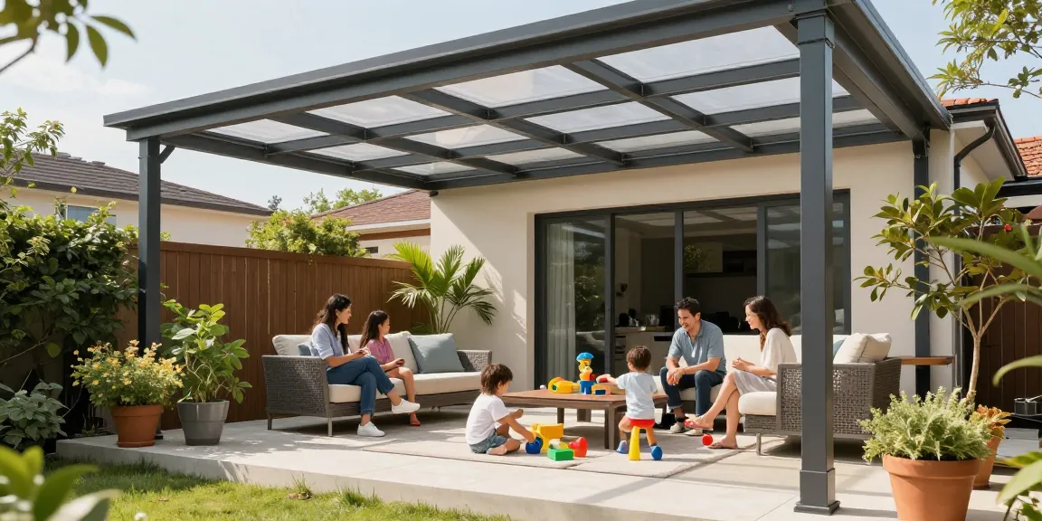 Moderne Terrassenüberdachungen bieten geschützten Raum für Familienaktivitäten im Freien
