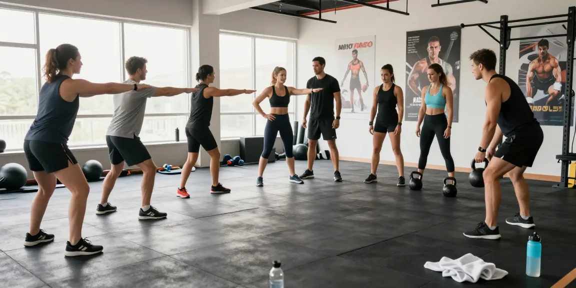 Aktive Fitness-Enthusiasten im Selliza Shop, die intensiv im modernen Fitnessstudio trainieren und Motivation teilen.