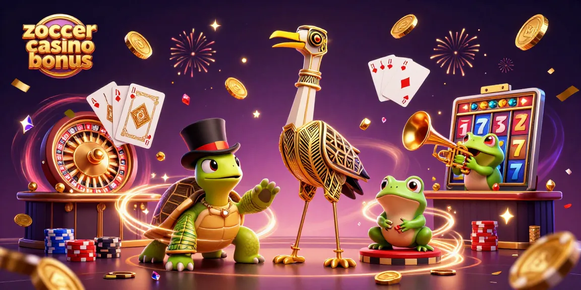 Experience the excitement with Zoccer Casino bonus featuring vibrant characters and dynamic casino elements.