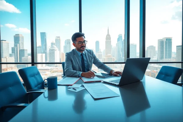 Headhunter Schweiz effektiv bei der Arbeit in einem modernen Büro mit Stadtblick