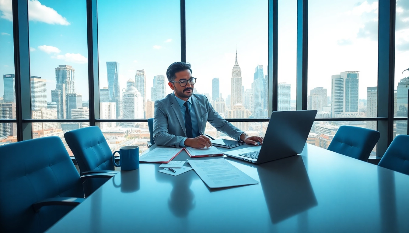 Headhunter Schweiz effektiv bei der Arbeit in einem modernen Büro mit Stadtblick