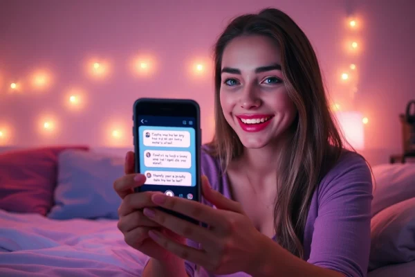 Engaging in ai sexting with a smartphone in a cozy bedroom setting