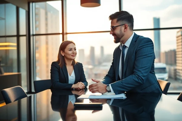 Headhunter Schweiz berät einen Klienten in einem modernen Büro und vermittelt Expertise.