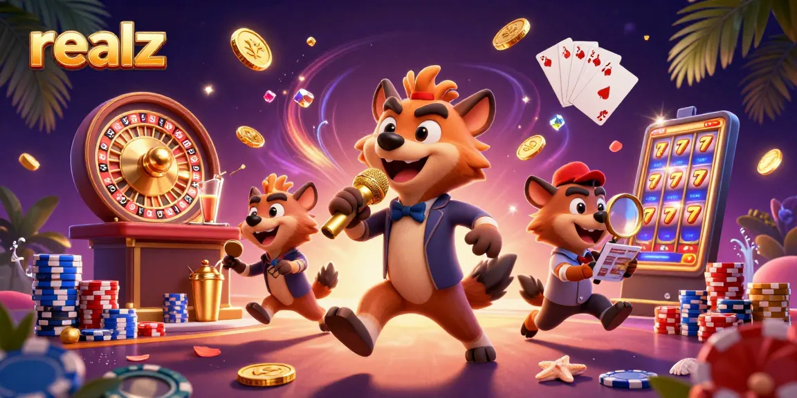 Experience thrilling casino action with realz in this vibrant 3D cartoon illustration featuring lively hyenas.