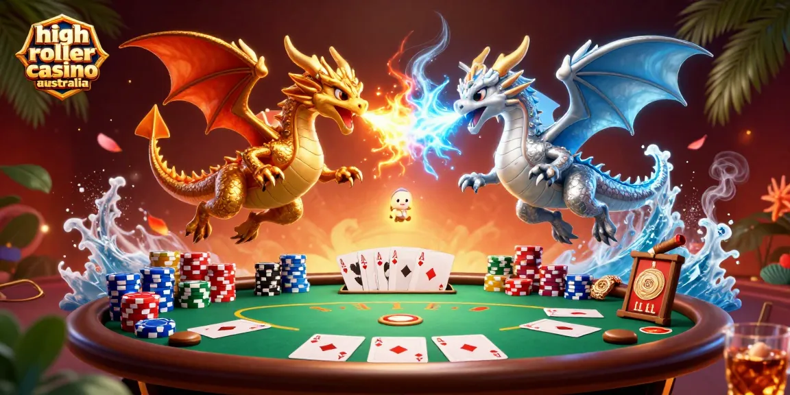 Experience thrilling action at a high roller casino Australia with vibrant dragons and poker elements.